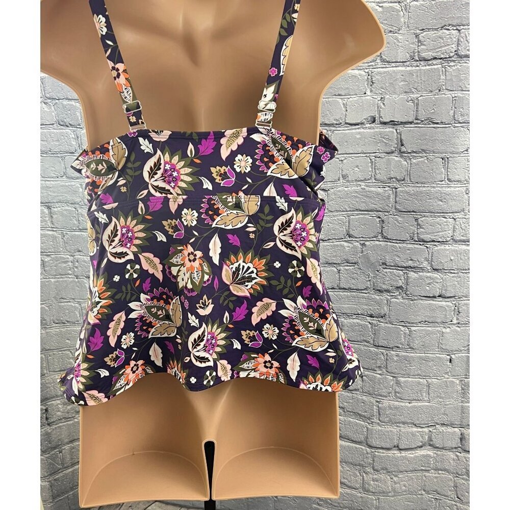 Lands' End Floral Print Tankini Top Ruched Sides & Adjustable Straps 22w - Picture 6 of 8